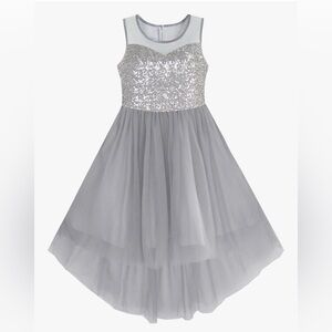 Girls Silver Sequin and Gray Tulle Dress